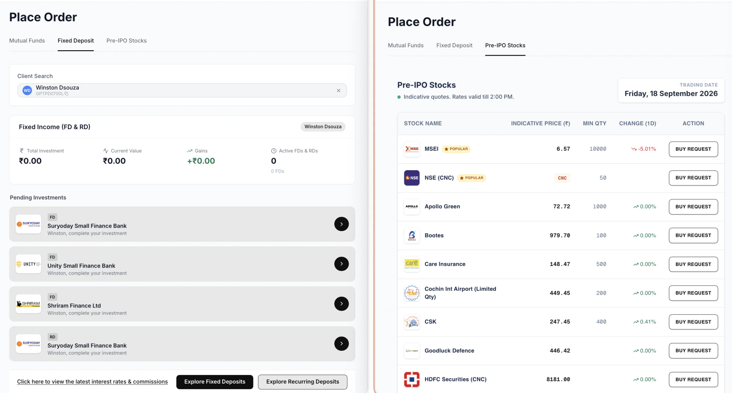 Multi Asset screen