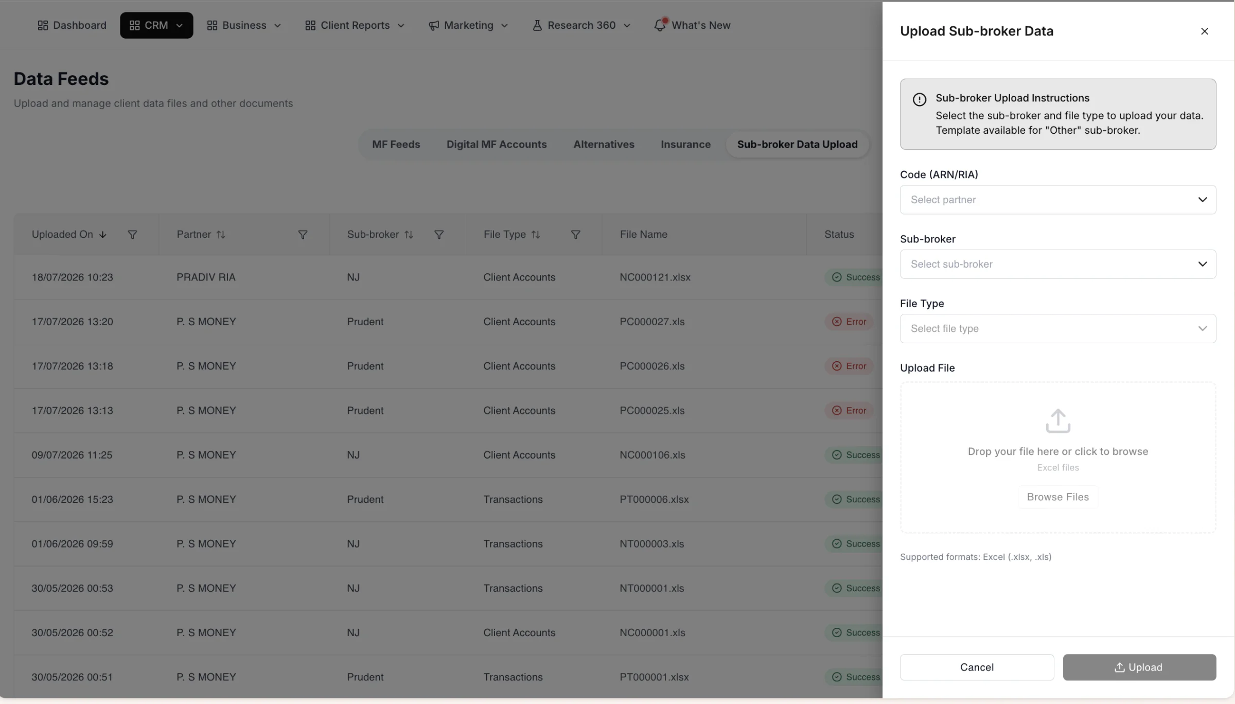 National Distributor Uploader screen